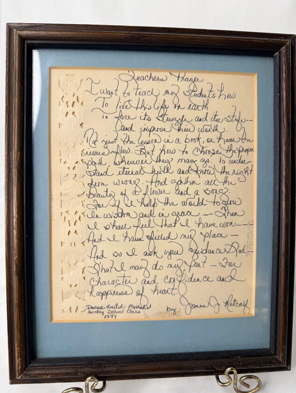 1977 Handmade Teacher’s Prayer Wall Art Framed
